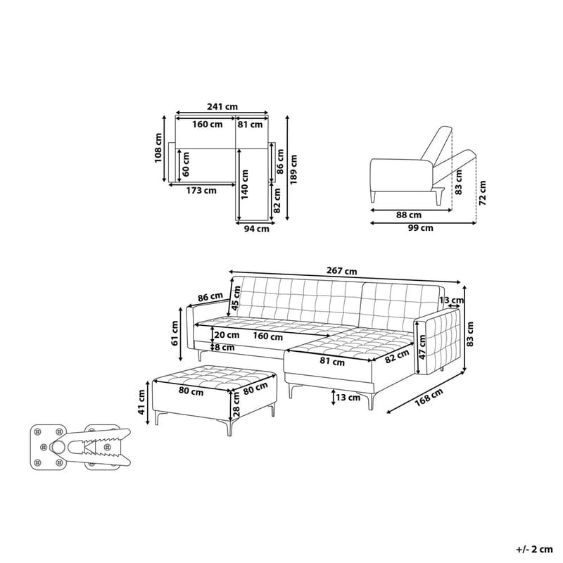 4-sits Modulär soffa Aberdeen - Ljusgrå, svart/Vänstervänd/Sammet - Möbler - Soffa - Modulsoffa - Komplett modulsoffa