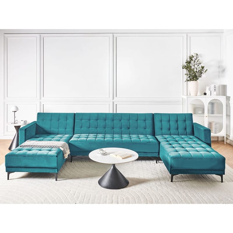 5-sits Bäddsoffa Aberdeen - Blå, Svart/Sammet - Möbler - Soffa - Sammetssoffa