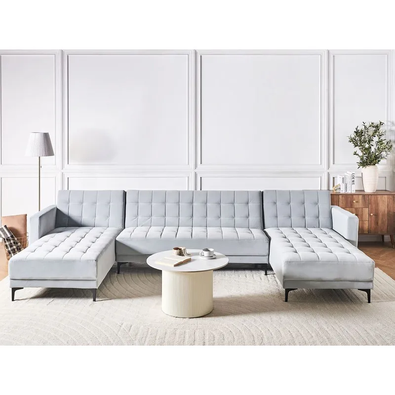 5-sits Modulär soffa Aberdeen - Ljusgrå, svart/Sammet - Möbler - Soffa - Modulsoffa - Komplett modulsoffa