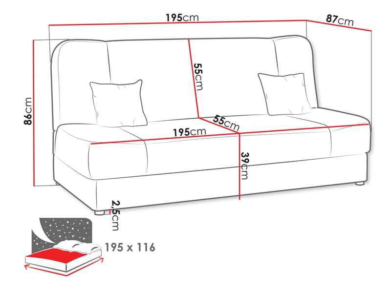 Abron 3-sits Bäddsoffa med förvaring - Möbler - Soffa - Bäddsoffa - Bäddsoffa längsbäddad