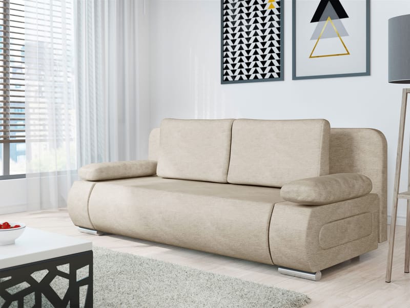 Adelma 2-sits Längsbäddad Bäddsoffa 143x200 cm med Förvaring i Tyg - Beige - Möbler - Soffa - Bäddsoffa - 2 sits bäddsoffa