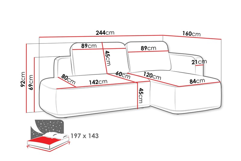 Afir Bäddsoffa m. Divan 2-sits - Grå - Möbler - Soffa - Bäddsoffa - Bäddsoffa divan
