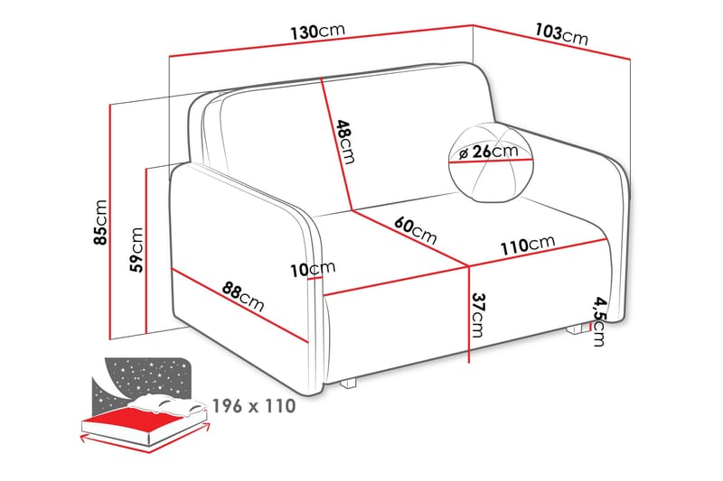 Ajmeri Bäddsoffa 2-sits i Plysch - Beige - Möbler - Soffa - Bäddsoffa - 2 sits bäddsoffa