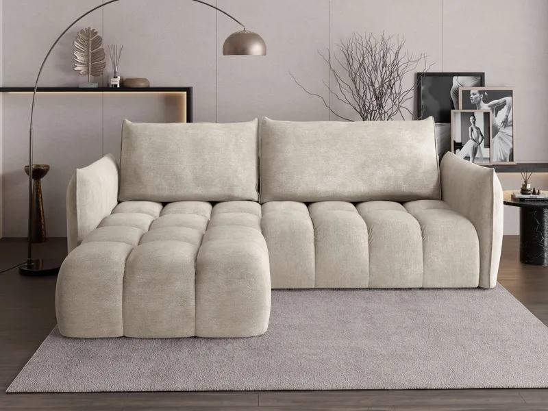 Aldvian 3-sits Bäddsoffa med divan - beige - Möbler - Soffa - Bäddsoffa - Hörnbäddsoffa