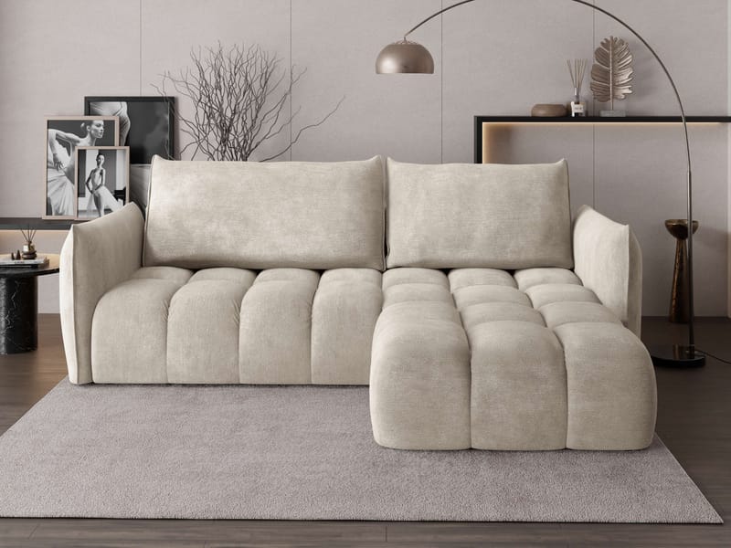 Aldvian 3-sits Bäddsoffa med divan - beige - Möbler - Soffa - Bäddsoffa - Hörnbäddsoffa