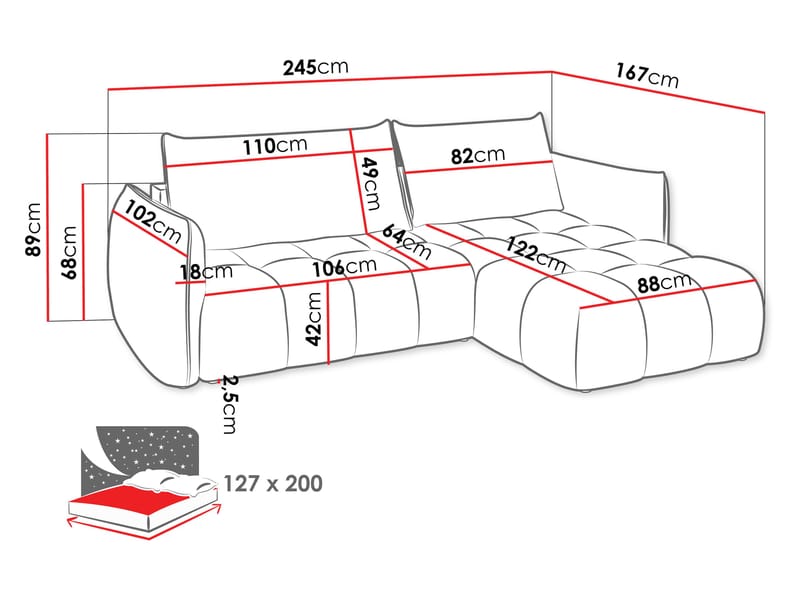Aldvian 3-sits Bäddsoffa med divan - beige - Möbler - Soffa - Bäddsoffa - Hörnbäddsoffa