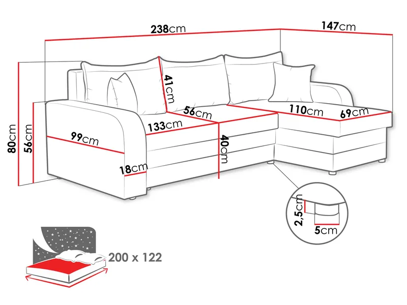 Alvared 3-sits Bäddsoffa med divan och förvaring - Möbler - Soffa - Bäddsoffa - Hörnbäddsoffa