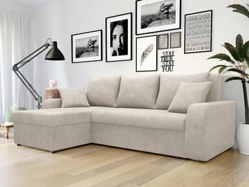 Alvared 3-sits Bäddsoffa med Divan Vänster - Beige - Möbler - Soffa - Bäddsoffa - Hörnbäddsoffa