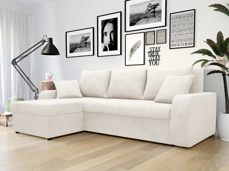Alvared 3-sits Bäddsoffa med Divan Vänster - Vit - Möbler - Soffa - Bäddsoffa - Hörnbäddsoffa