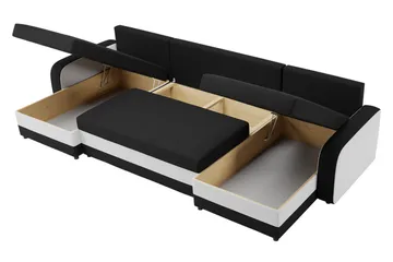 Alvared 4-sits Bäddsoffa med Dubbeldivan med Förvaring - Sammet/Grå/Svart - Möbler - Soffa - Bäddsoffa - Bäddsoffa divan