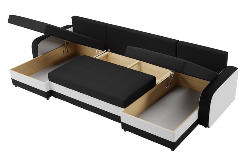 Alvared 4-sits Bäddsoffa med Dubbeldivan med Förvaring - Sammet/Grå/Svart - Möbler - Soffa - Bäddsoffa - Bäddsoffa divan
