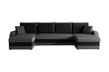Alvared 4-sits Bäddsoffa med Dubbeldivan med Förvaring - Sammet/Grå/Svart - Möbler - Soffa - Bäddsoffa - Bäddsoffa divan