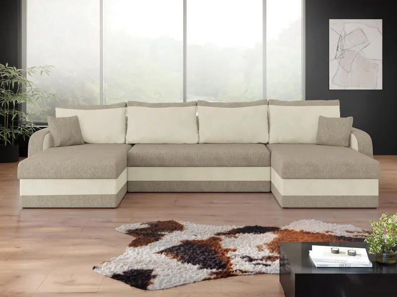 Alvared U-formad 5-sits Bäddsoffa med förvaring - Beige / kräm - Möbler - Soffa - Bäddsoffa - Hörnbäddsoffa