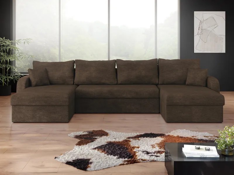 Alvared U-formad 5-sits Bäddsoffa med förvaring - Mörkbrun - Möbler - Soffa - Bäddsoffa - Hörnbäddsoffa