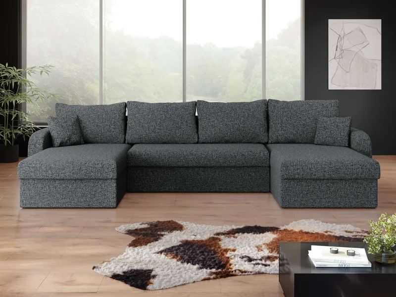 Alvared U-formad 5-sits Bäddsoffa med förvaring - Mörkgrå - Möbler - Soffa - Bäddsoffa - Hörnbäddsoffa