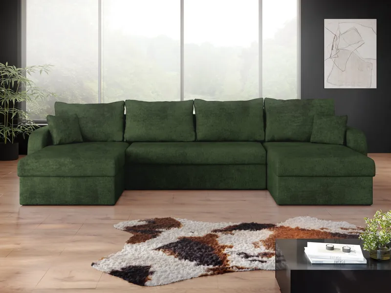 Alvared U-formad 5-sits Bäddsoffa med förvaring - Mörkgrön - Möbler - Soffa - Bäddsoffa - Hörnbäddsoffa