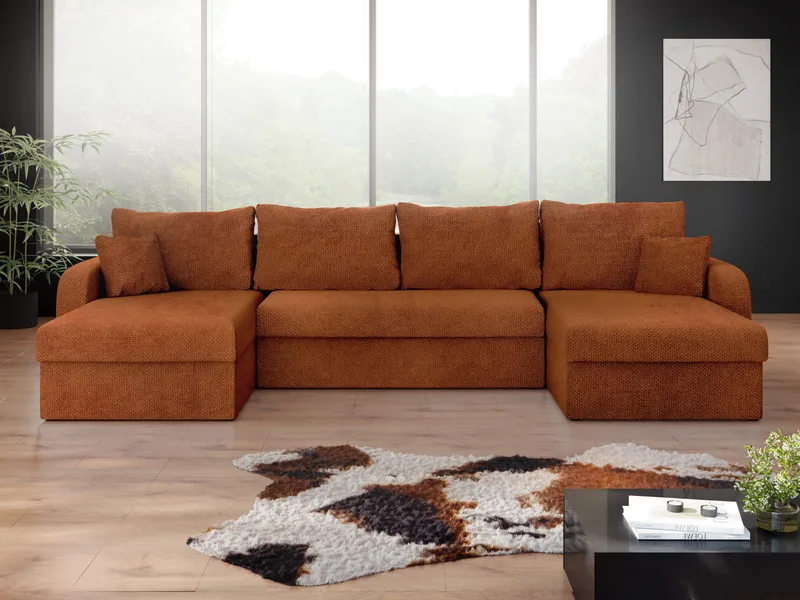 Alvared U-formad 5-sits Bäddsoffa med förvaring - Rostorange - Möbler - Soffa - Bäddsoffa - Hörnbäddsoffa