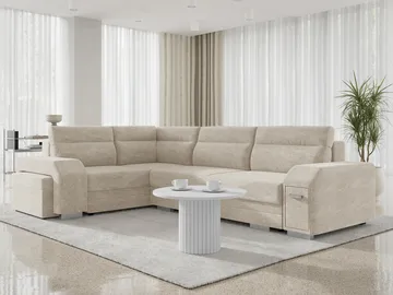 Alvares 4-sits Hörnbäddsoffa med förvaring - Beige - Möbler - Soffa - Bäddsoffa - Hörnbäddsoffa