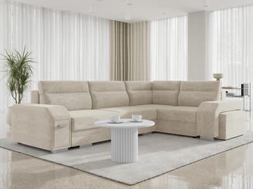 Alvares 4-sits Hörnbäddsoffa med förvaring - Beige - Möbler - Soffa - Bäddsoffa - Hörnbäddsoffa