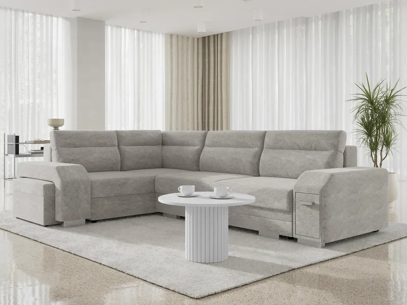 Alvares 4-sits Hörnbäddsoffa med förvaring - Grå - Möbler - Soffa - Bäddsoffa - Hörnbäddsoffa