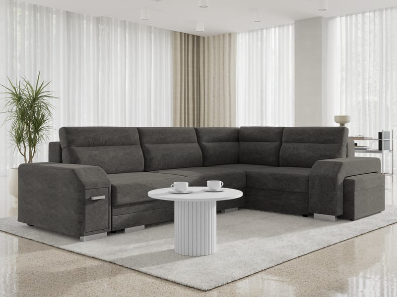 Alvares 4-sits Hörnbäddsoffa med förvaring - Grå - Möbler - Soffa - Bäddsoffa - Hörnbäddsoffa