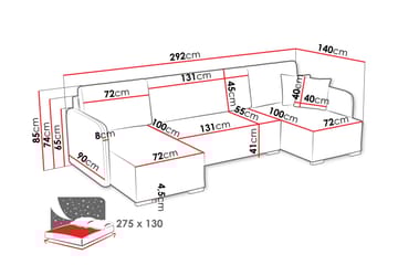 Amelus Bäddsoffa Dubbeldivan 4-sits - Grå - Möbler - Soffa - Bäddsoffa - U bäddsoffa