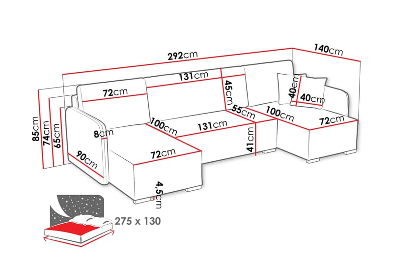 Amelus Bäddsoffa Dubbeldivan 4-sits - Orange - Möbler - Soffa - Bäddsoffa - U bäddsoffa