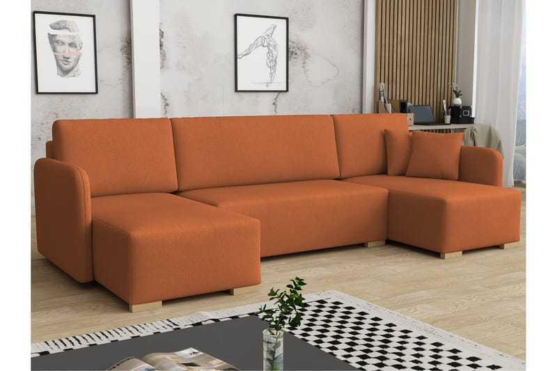 Amelus Bäddsoffa Dubbeldivan 4-sits - Orange - Möbler - Soffa - Bäddsoffa - U bäddsoffa