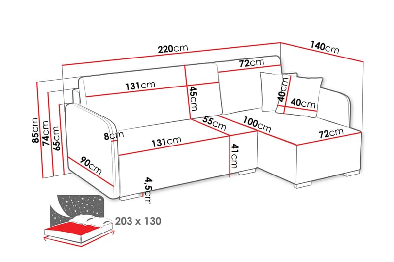 Amelus Bäddsoffa m. Divan 4-sits - Gul - Möbler - Soffa - Bäddsoffa - Bäddsoffa divan