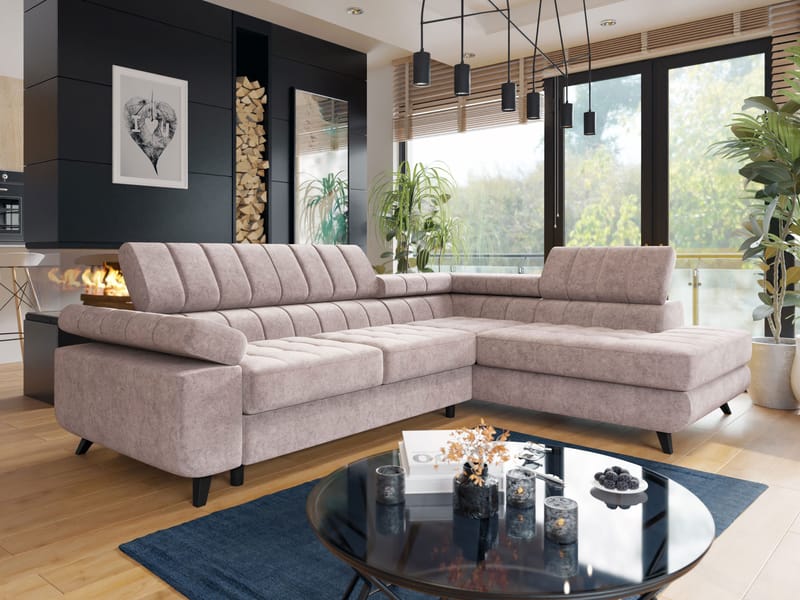 Amshyttan Bäddsoffa med Schäslong 4-sits, Rosa