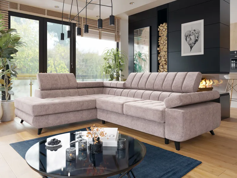 Amshyttan Bäddsoffa med Schäslong 4-sits, Rosa