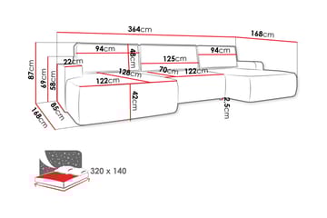 Avignon Bäddsoffa Dubbeldivan 5-sits - Grå - Möbler - Soffa - Bäddsoffa - U bäddsoffa