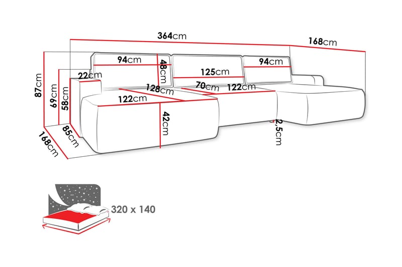 Avignon Bäddsoffa Dubbeldivan 5-sits - Grå - Möbler - Soffa - Bäddsoffa - U bäddsoffa