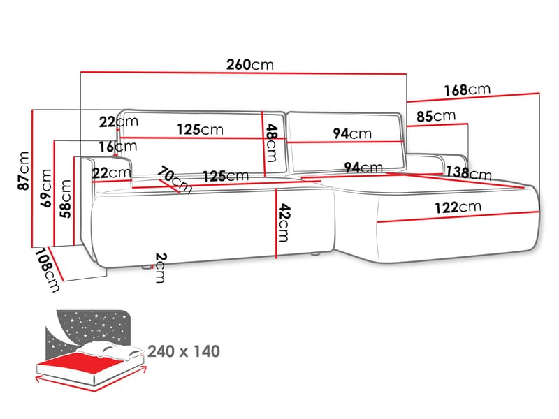 Avignon Bäddsoffa med Divan 3-sits - Vit - Möbler - Soffa - Bäddsoffa - Bäddsoffa divan