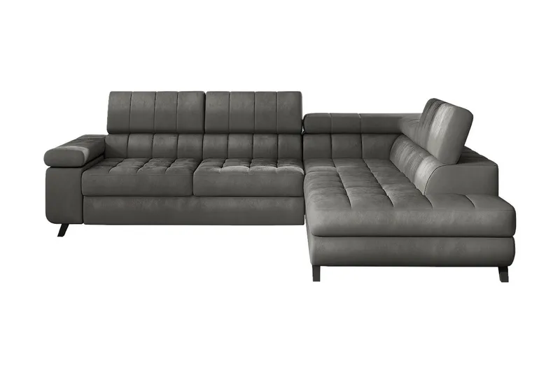 Azoulay Högervänd Bäddsoffa 123x193 cm med Förvaring i Sammet, Grå