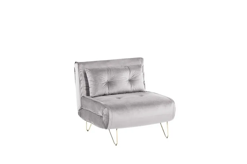 Bäddsoffa 1-sits sammet grå VESTFOLD - Grå - Möbler - Soffa - Bäddsoffa - Framåtbäddad bäddsoffa