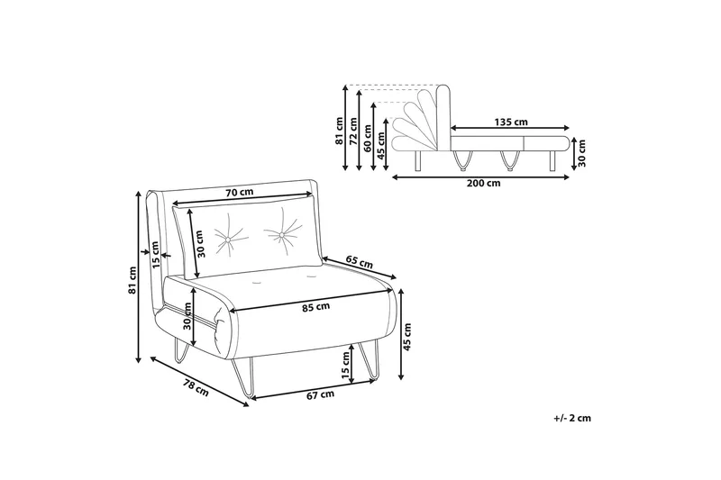 Bäddsoffa 1-sits sammet grå VESTFOLD - Grå - Möbler - Soffa - Bäddsoffa - Framåtbäddad bäddsoffa