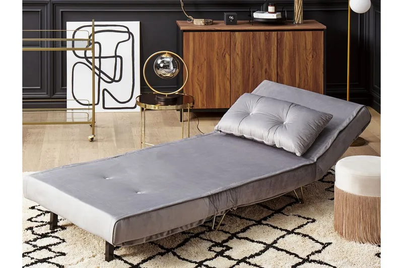 Bäddsoffa 1-sits sammet grå VESTFOLD - Grå - Möbler - Soffa - Bäddsoffa - Framåtbäddad bäddsoffa