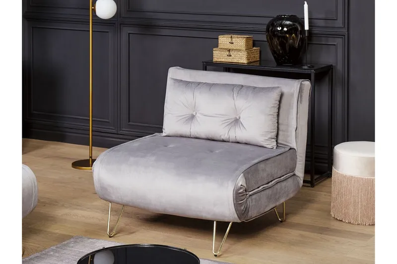 Bäddsoffa 1-sits sammet grå VESTFOLD - Grå - Möbler - Soffa - Bäddsoffa - Framåtbäddad bäddsoffa