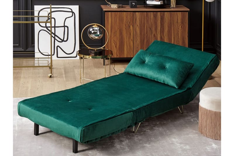 Bäddsoffa 1-sits sammet mörkgrön VESTFOLD - Grön - Möbler - Soffa - Bäddsoffa - Framåtbäddad bäddsoffa