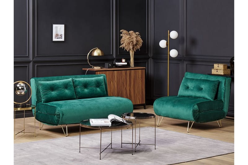 Bäddsoffa 1-sits sammet mörkgrön VESTFOLD - Grön - Möbler - Soffa - Bäddsoffa - Framåtbäddad bäddsoffa