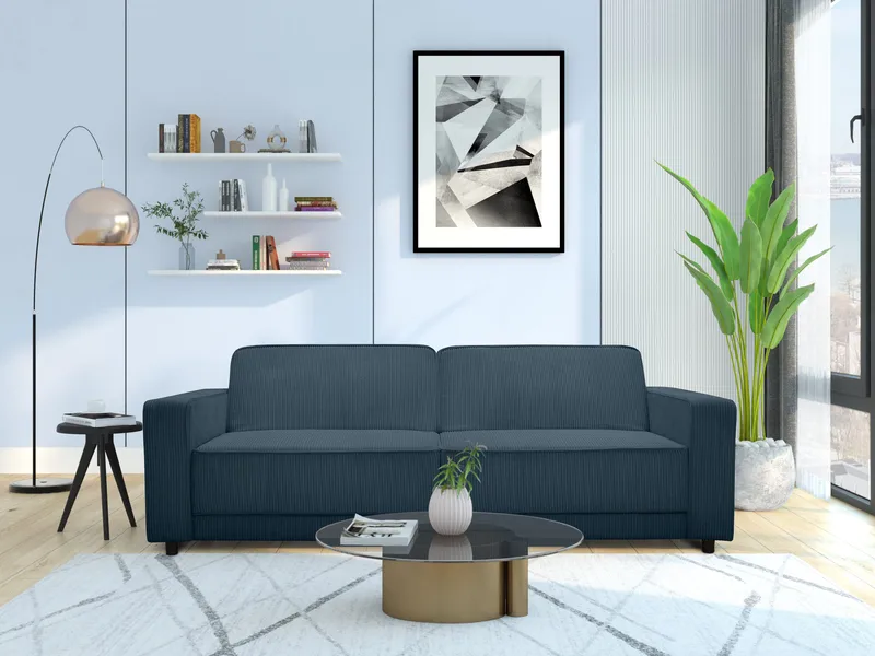 Bäddsoffa Allie Blå, Cordoroy, 81x225x91 cm - Blå, Cordoroy, 81x225x91 cm - Möbler - Soffa - Bäddsoffa - 3 sits bäddsoffa