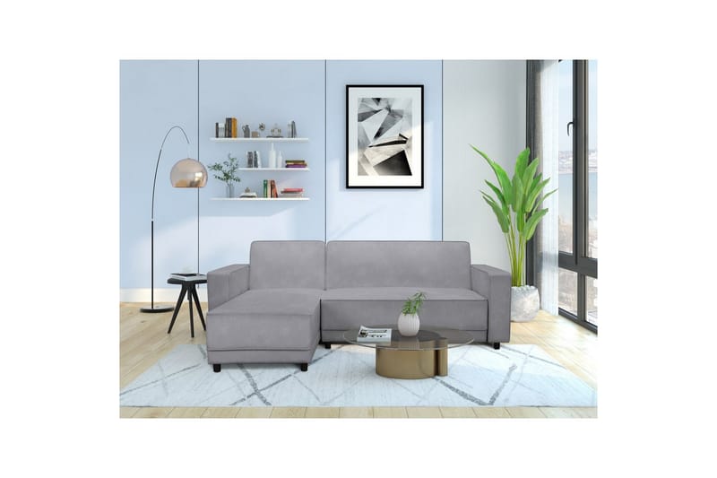 Bäddsoffa Allie Ljusgrå, Sammet, 82x229x154 cm - Ljusgrå, Sammet, 82x229x154 cm - Möbler - Soffa - Bäddsoffa - Bäddsoffa divan