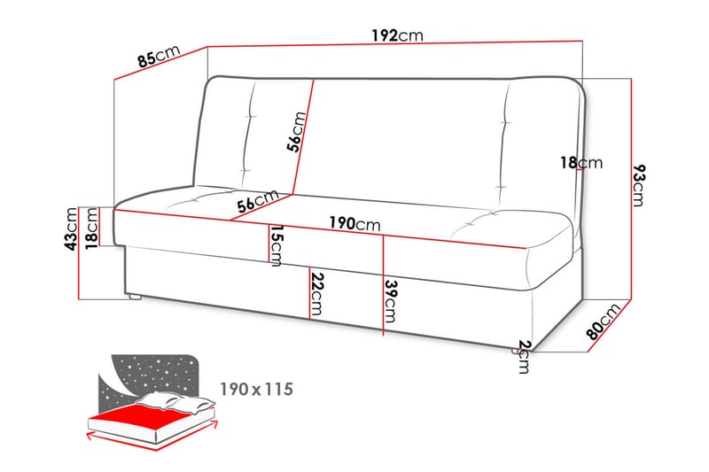 3-sits Bäddsoffa Bohula - Grå - Möbler - Soffa - Bäddsoffa - 3 sits bäddsoffa