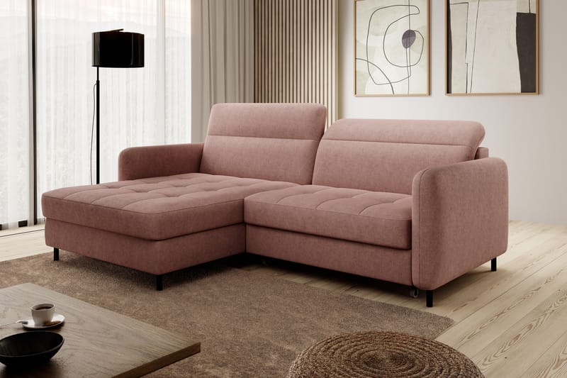 3-sits Bäddsoffa m. Divan Manoti med Förvaring - Rosa - Bäddsoffa divan