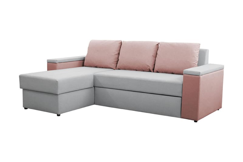 3-sits Bäddsoffa med Divan Herisa med Förvaring - Grå/Rosa - Bäddsoffa divan