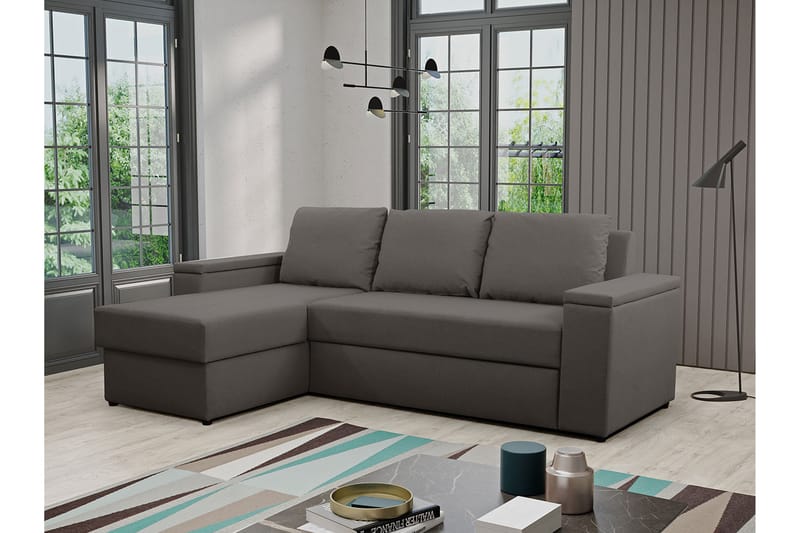 3-sits Bäddsoffa med Divan Herisa med Förvaring - Mörkgrå - Möbler - Soffa - Bäddsoffa - Bäddsoffa divan