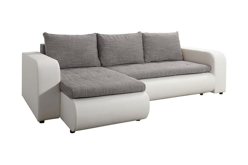 3-sits Bäddsoffa med Divan Ozello - Konstläder/Grå/Vit - Skinnsoffa - Bäddsoffa divan