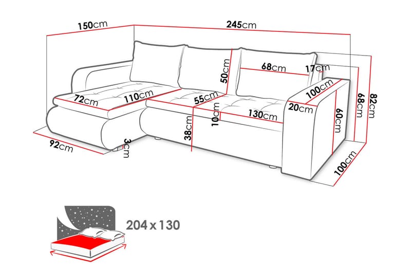 3-sits Bäddsoffa med Divan Ozello - Konstläder/Grå/Vit - Möbler - Soffa - Bäddsoffa - Bäddsoffa divan