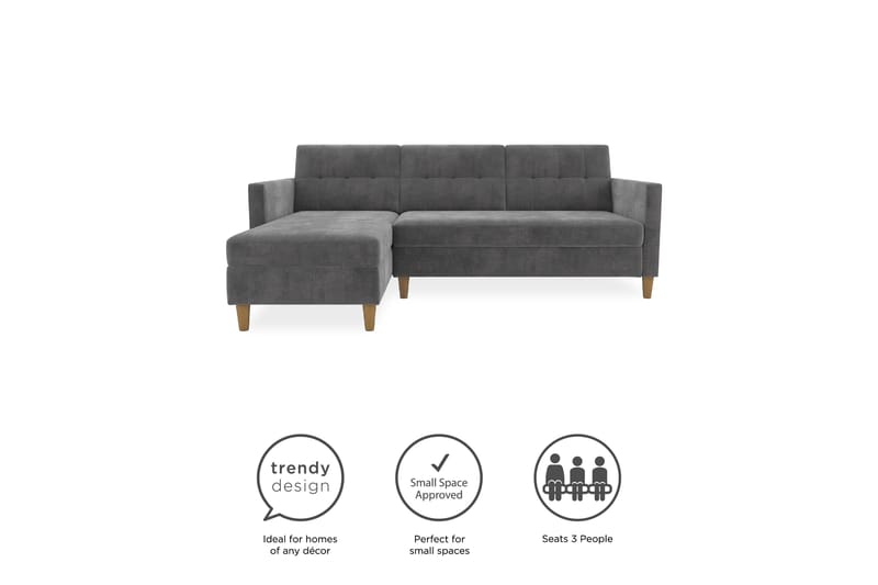 3-sits Divanbäddsoffa Hartford Grå - Dorel Home - Möbler - Soffa - Bäddsoffa - Bäddsoffa divan